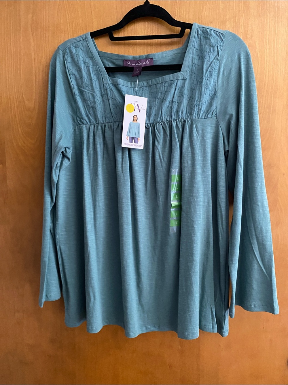 Dana Buchman Teal Blue Long-Sleeve Square Neck Top